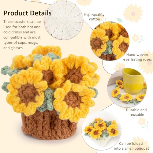 Sunflower Crochet Potted Plant Coasters - Soft Decorative Flowers