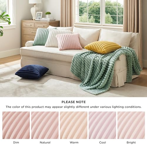 Bedsure Striped Fleece Throw Pillow Covers - Crystal Pink, 18"x18" (2 Pack)