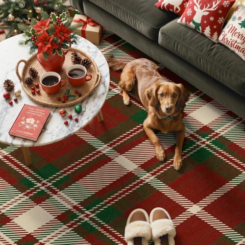 Christmas Entryway Rug - Red Plaid Doormat, Washable Holiday Floor Mat, 2x3 ft Ivy Variation