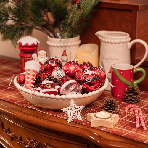 Christmas Ornaments Set - Red & White Shatterproof Holiday Decor, Bulk 225 Count