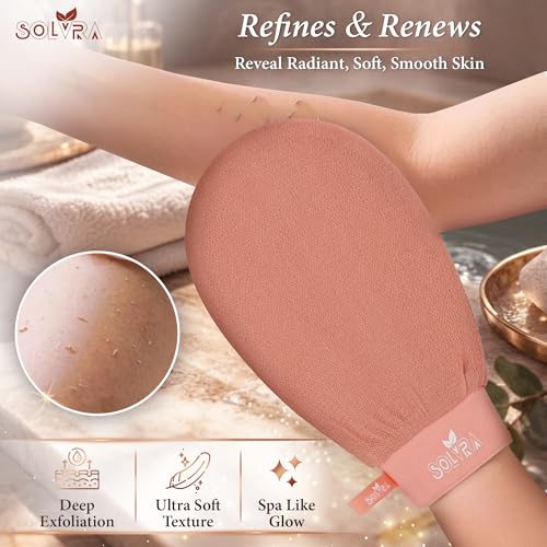 Solvra Exfoliating Body Scrubber - Vegan Viscose Kessa Mitt for Dead Skin