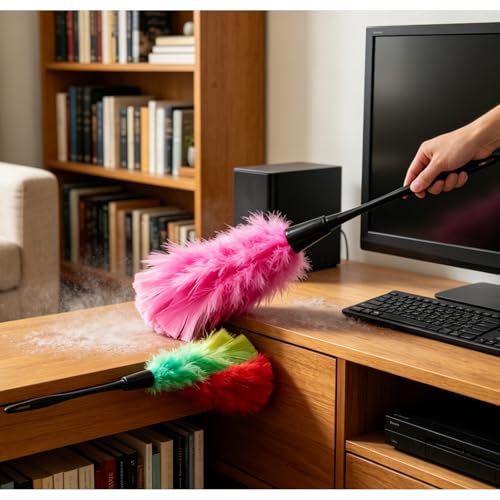 14-Inch Rose Red Feather Duster - 2 PCS Lightweight Home Cleaning Tool