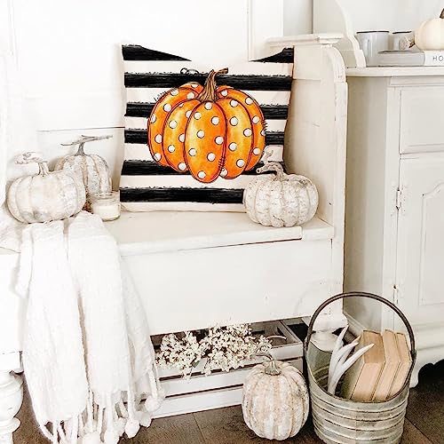 Orange Pumpkin Fall Throw Pillow Covers Set of 2 18x18 - PANDICORN Farmhouse Decor