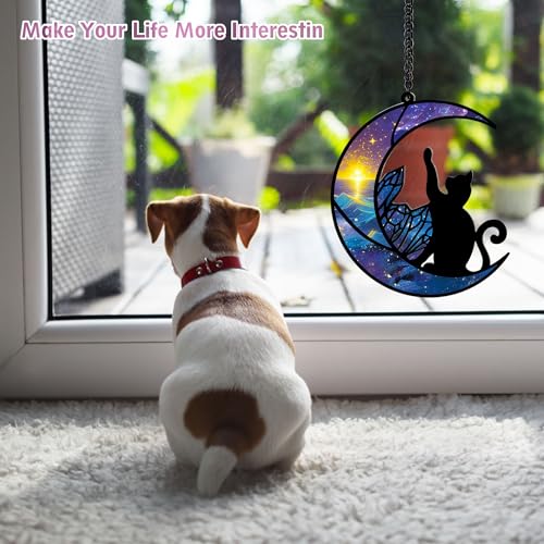 Black Cat Witchy Halloween Decor with Violet Variation - Cat Lover Gift