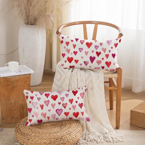 Valentine Pillow Covers Set of 2 12x20 Inch Heart Decor for Sofa Couch Bed