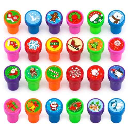 Christmas Stamps for Kids - Red Advent Calendar 24 Pack Holiday Party Favors