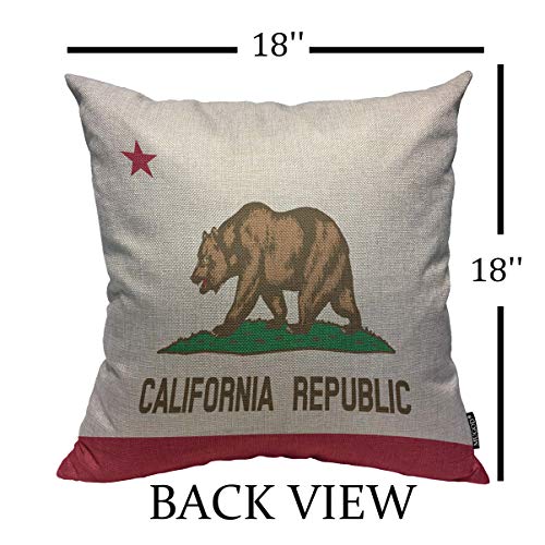 California Flag Throw Pillow Cover - Decorative 18x18 Inch Cotton Linen Cushion Case