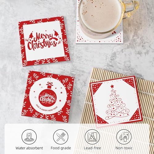 Christmas Ceramic Coaster Set with Snowflake & Tree Designs - 4 Pieces Variation of THIS listing