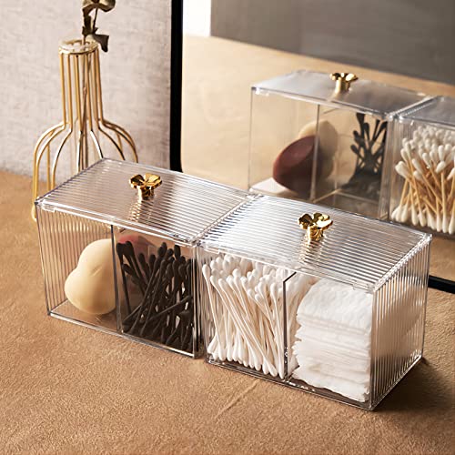 DASITON Acrylic Qtip Holder Set - Bathroom Storage Jars with Lids