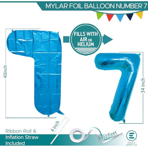 Blue Number 7 Foil Balloon - 40 Inch Large Birthday Party Decoration