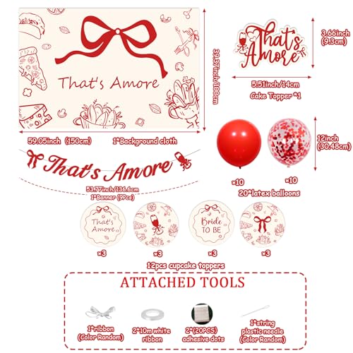 That's Amore Bridal Shower Decorations Set with Backdrop & Cupcake Toppers