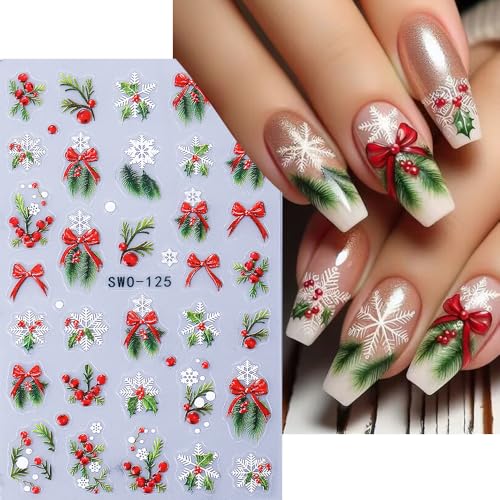 5D Christmas Nail Stickers Self-Adhesive Snowman Tree Decals 3PCS