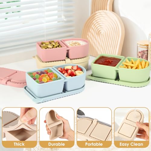 HORNORM 4-Pack Reusable Silicone Snack Containers, 8.5 oz Leakproof Dividers