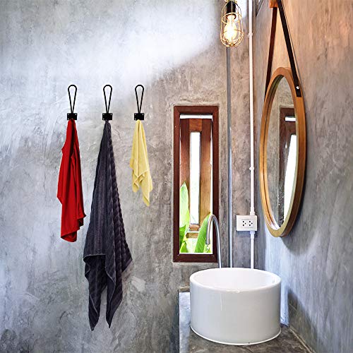 Hajoyful Rustic Double Coat Hooks - Black Farmhouse Wall Hooks, 6-Pack