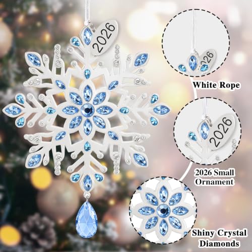 Mi Light Blue Snowflake Christmas Tree Ornament - 2026 Dated Keepsake, 5 Inch with Crystals