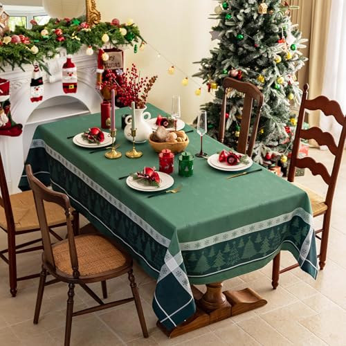 Green Christmas Tablecloth 60x90 Inches Rectangular Rustic Holiday Decor