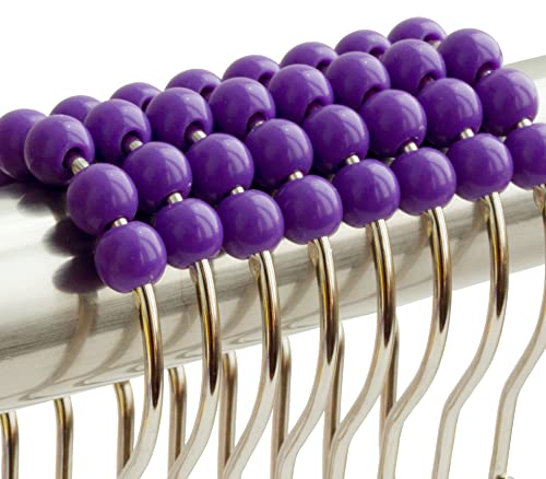 Purple Shower Curtain Hooks, Stainless Steel Rings with Acrylic Roller Balls