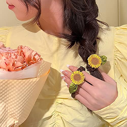 Sunflower Hair Scrunchies 4-Pack Floral Elastic Ponytail Holders for Women