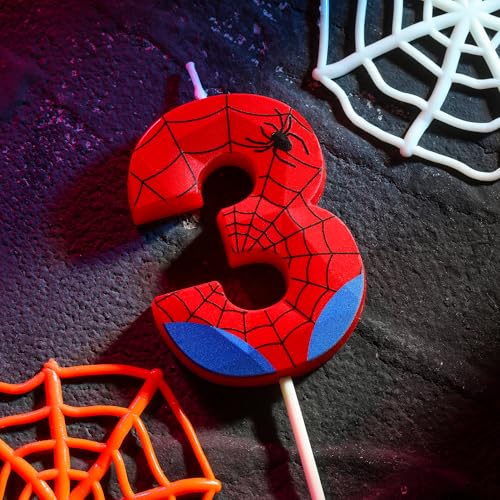Spider Number 3 Birthday Candle with Crystal Web Design - 2.76 Inch