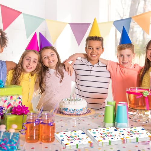 Colorful Dots Happy Birthday Paper Napkins - 50 Pack