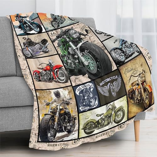 Cool Motorcycle Throw Blanket, Soft Flannel Fleece Gift for Riders 60"x50"