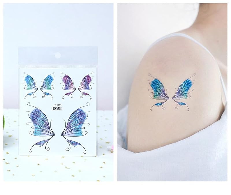 Butterfly Glitter Temporary Tattoo & Pearl Face Stickers for Festival Makeup