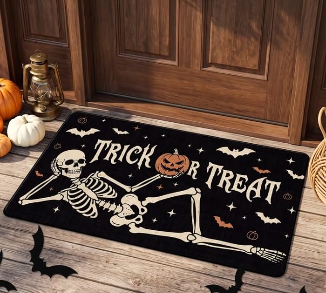 Halloween Skull Welcome Doormat - Non-Slip Rubber Backing, 17x29 Inch