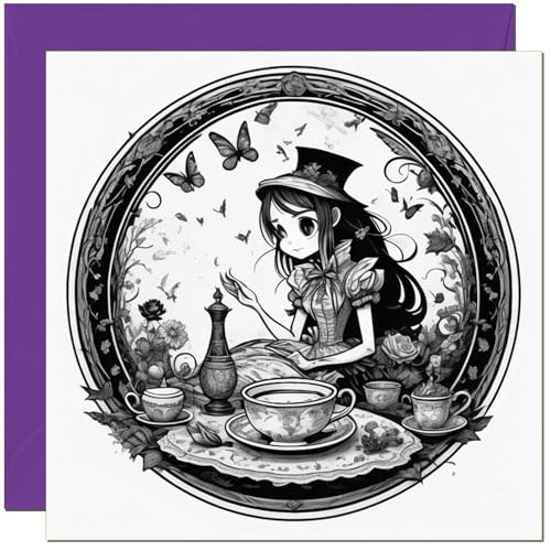 Purple Fox Alice in Wonderland Gothic Birthday Greeting Card - 145mm
