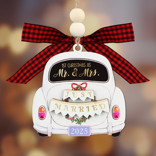Just Married Wooden Christmas Ornament - 1st Christmas as Mr & Mrs 2025