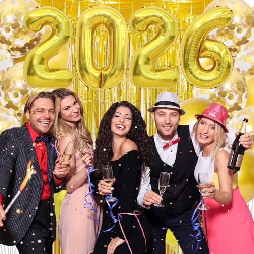 2026 Gold Number Balloons - 16 Inch Foil for Graduation & New Year
