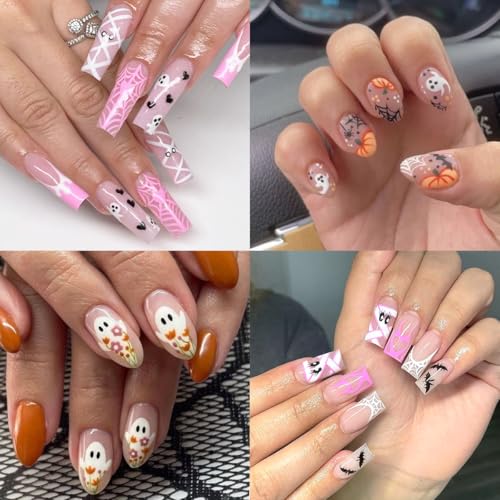 5D Embossed Halloween Nail Stickers, Ghost Spider Web Pumpkin Nail Decals