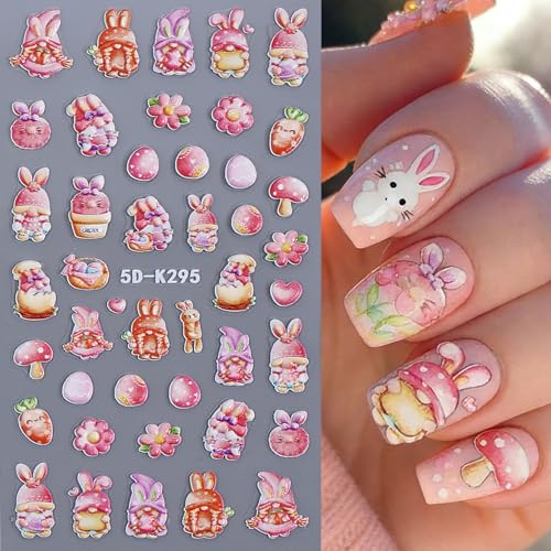 5D Embossed Easter Rabbit Nail Art Stickers Decals - 5 Sheets