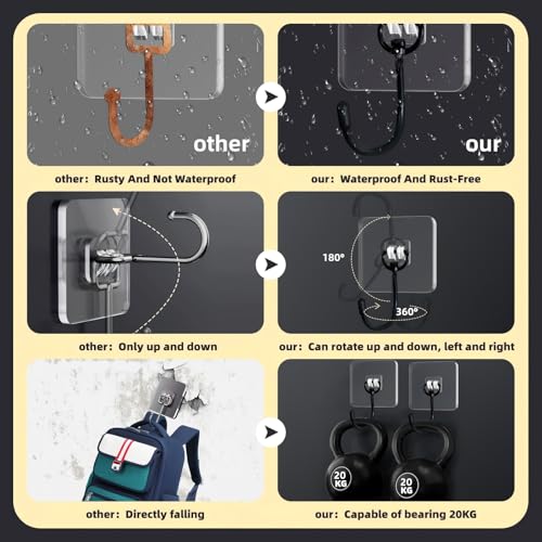 DTmasao Heavy-Duty Wall Hooks - 2 Pack, 44 lbs Capacity, Waterproof