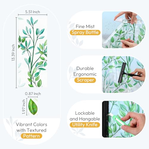rabbitgoo Rainbow Window Privacy Film - Iridescent Green Foliage, 17.5" x 78.7" - UV Protection & Heat Control