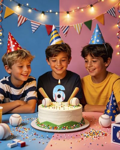 Blue Baseball Ice Cream Drip Birthday Candle - Number 6 Topper