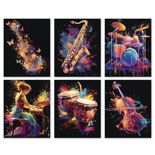 Watercolor Musical Instruments Wall Art Poster Set 8x10 Inch 6-Piece