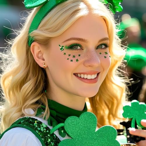 St. Patrick's Day Face Tattoos - 6 Pcs Waterproof Green Shamrock Stickers
