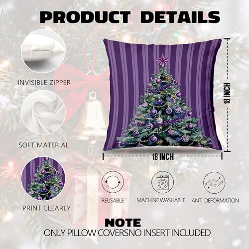 Awdschkj Purple Christmas Pillow Cover 18x18 Holiday Home Decor
