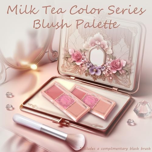 Kootinn 3-Color Matte Pink Blush Palette with Brush Long Lasting