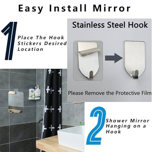 Quegau Silver 10.7x8 Inch Shatterproof Shower Mirror - 2 Pack, Wall Hanging & Portable