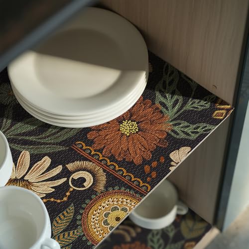 Black Vintage Floral Shelf and Drawer Liner - Non-Adhesive 11.8"W x 118.1"L