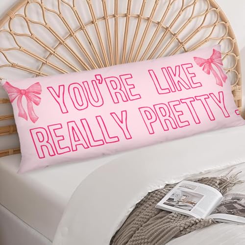 Pretty Pink Bow 20x54 Body Pillow Cover - Soft Flannel Coquette Bedding