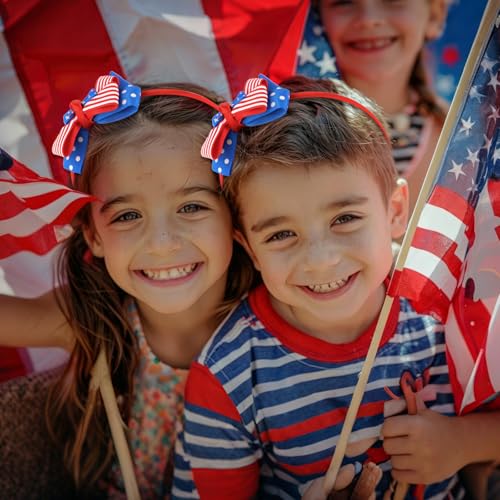 CURASA 4th of July Bow Headband - Patriotic USA Flag Hair Accessory
