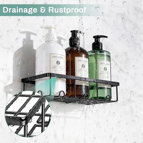 Oasiteege Large Adhesive Shower Caddy - 2 Pack Black Rustproof Wall Shelves