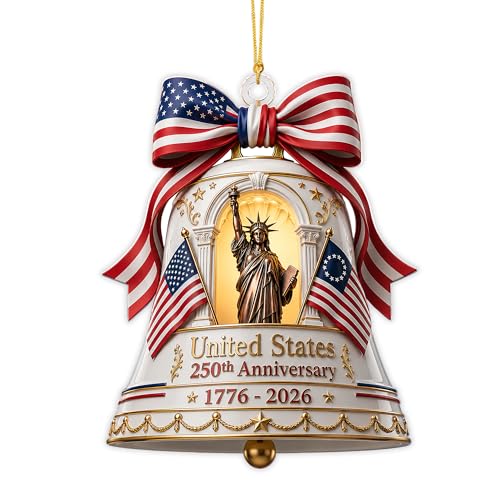 Patriotic 2026 Christmas Bell Ornament | Statue of Liberty Design