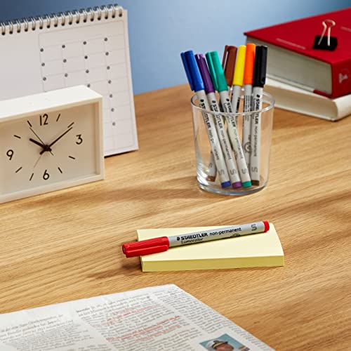 STAEDTLER Lumocolor Non-Permanent Wet Erase Pens, 8 Pack Super Fine Tip