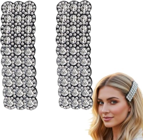 Silver Rhinestone Snap Hair Clips for Women and Girls - 2 Pcs