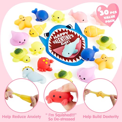 JOYIN 30 Packs Gift Cards with Mochi Squishy Toys, Stress Relief Fidget Toys, Kawaii Mochi Squeezes for Kids Holiday Party Favor, Gift Goodie Bag Filler, Classroom Exchange Prizes