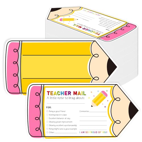 50 Pcs Pencil-Shaped Happy Mail Cards for Students, Motivational Postcards