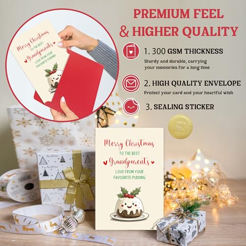 Cute Kawaii Christmas Pudding Card for Grandparents - Funny Holiday Greeting